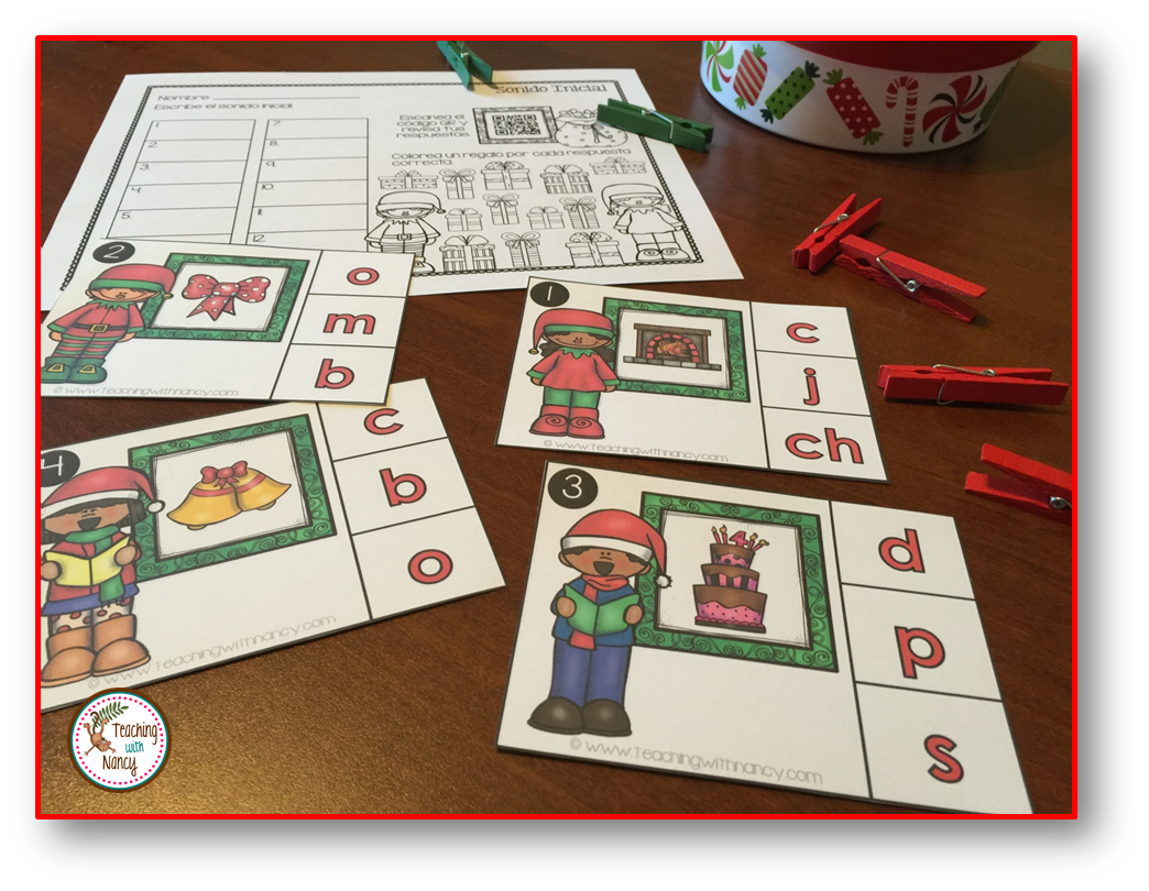 Spanish Christmas Beginning Sounds Stations | Teaching with Nancy